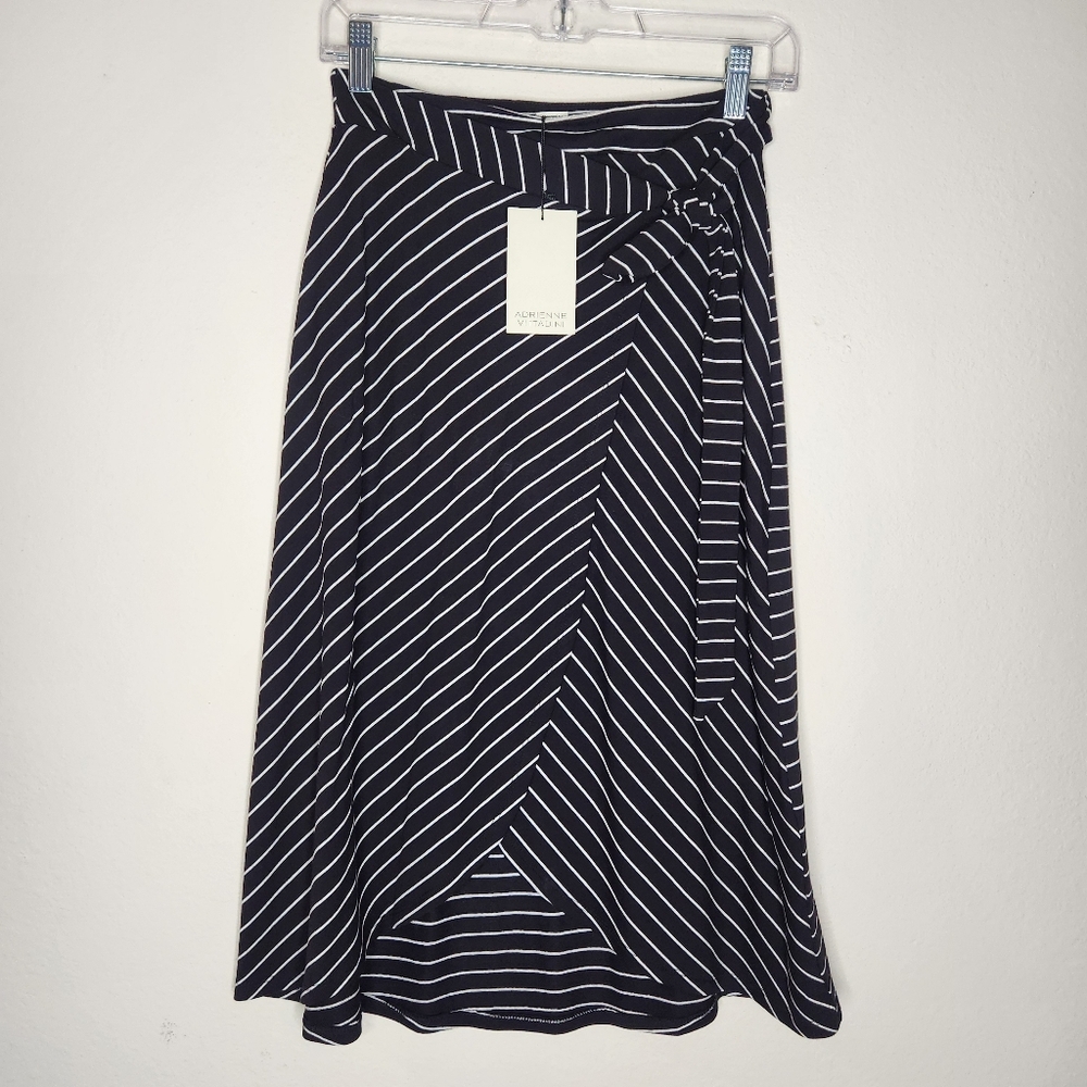 Nwt Adrienne Vittadini Black White Striped Wrap Skirt Tie - Picture 1 of 5